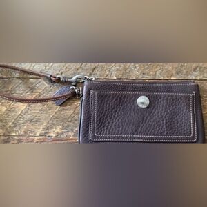 Brown Leather Coach Wristlet Wallet